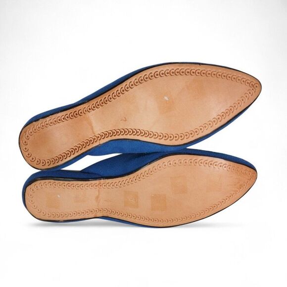 Moroccan Leather Embroidered Babouche Leather Slippers Blue / Tan Women's 7 - Picture 9 of 10